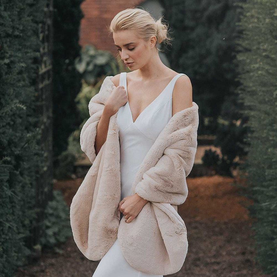 Veils, Cover-Ups And Beltsveils, Cover-Ups And Belts Aria | Almond Faux Fur Long Stole