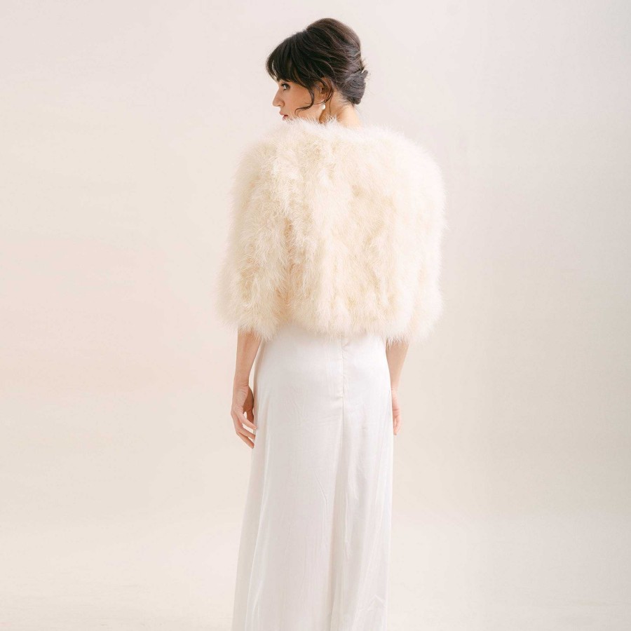 Veils, Cover-Ups And Beltsveils, Cover-Ups And Belts Aria | Ivory Cropped Feather Bridal Jacket