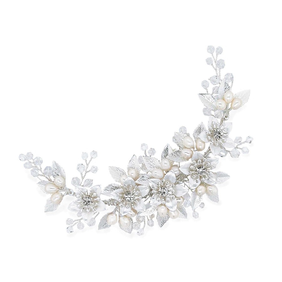 Wedding Hair Accessorieswedding Hair Accessories Ivory & Co | Spring Blossom Crystal Pearl And Enamelled Floral Crescent Clip