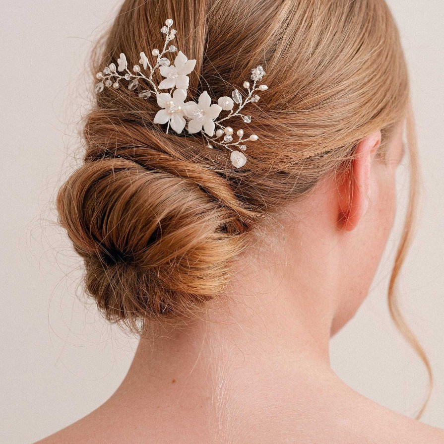 Wedding Hair Accessorieswedding Hair Accessories Laurel Lime | Clematis Blossom And Sprigs Hair Pin (Silver)