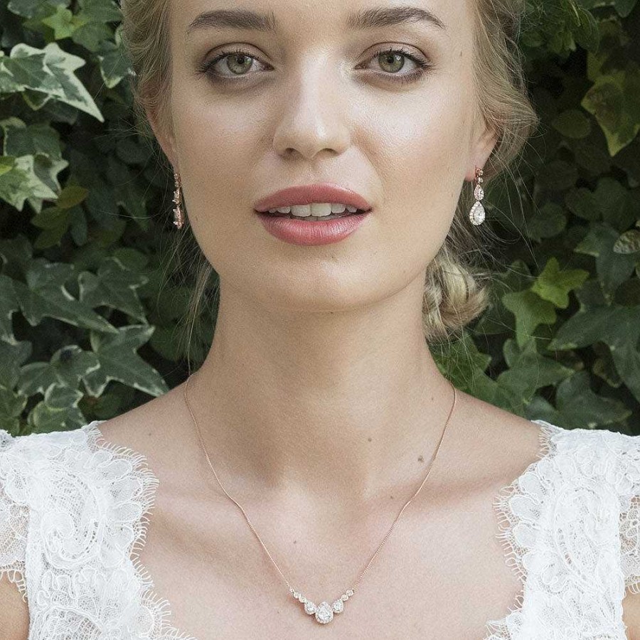 Wedding Jewellerywedding Jewellery Ivory & Co | Sorbonne Rose Gold Crystal Teardrop Pendant Necklace