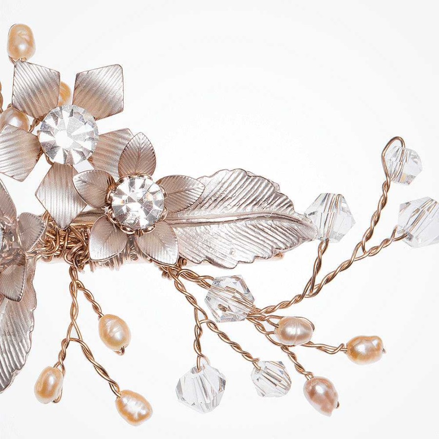 Wedding Hair Accessorieswedding Hair Accessories Ivory & Co | Meadowsweet Rose Gold Enamelled Blossoms And Leaves Hair Clip