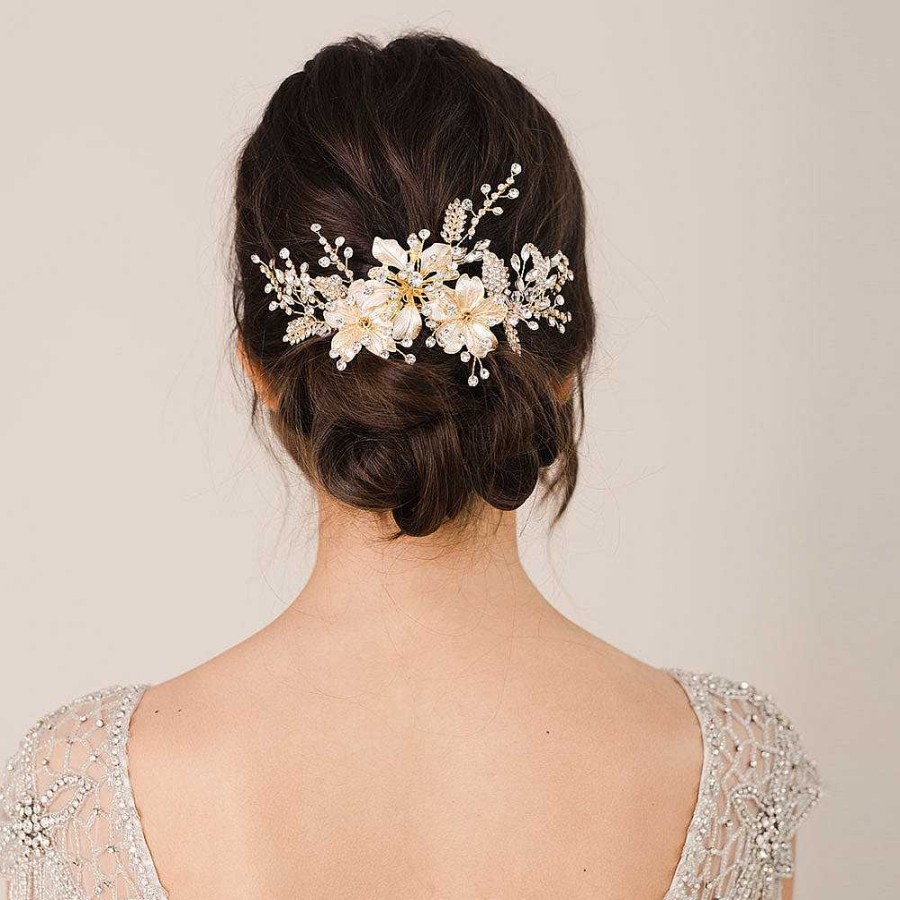 Wedding Hair Accessorieswedding Hair Accessories Aria | Ilyssa Crystal Floral Sprigs Hair Comb (Gold)