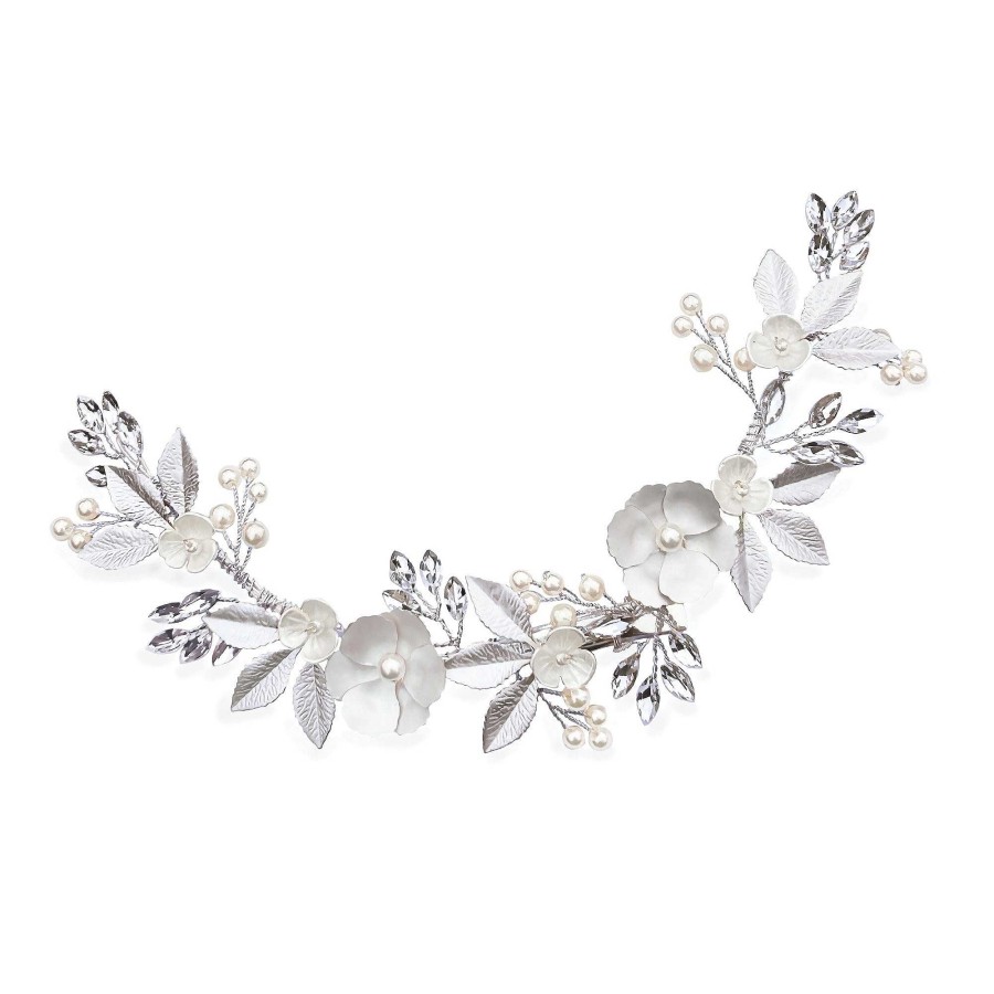 Wedding Hair Accessorieswedding Hair Accessories Ivory & Co | Bloom Crystal And Pearl Enamelled Floral Crescent Clip (Silver)