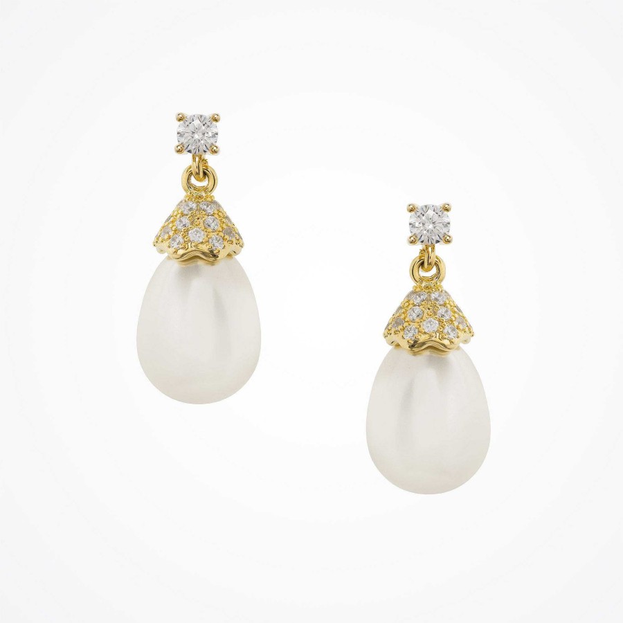 Wedding Jewellerywedding Jewellery Aria | Goddess Teardrop Pearl Drop Earrings (Gold)