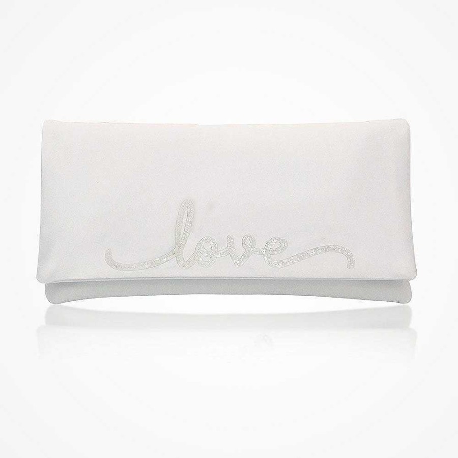 Bags Emma Gordon London | Love' Glittered Letters Ivory Satin Clutch