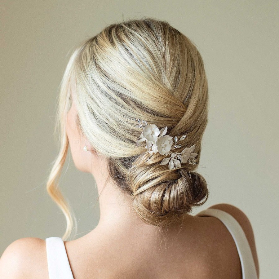 Wedding Hair Accessorieswedding Hair Accessories Ivory & Co | Gardenia Crystal And Pearl Enamelled Floral Clip (Silver)