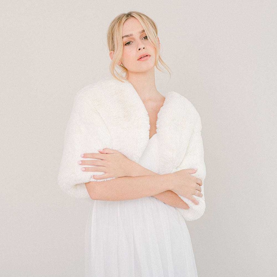 Veils, Cover-Ups And Beltsveils, Cover-Ups And Belts Aria | Ivory Faux Fur Bridal Jacket