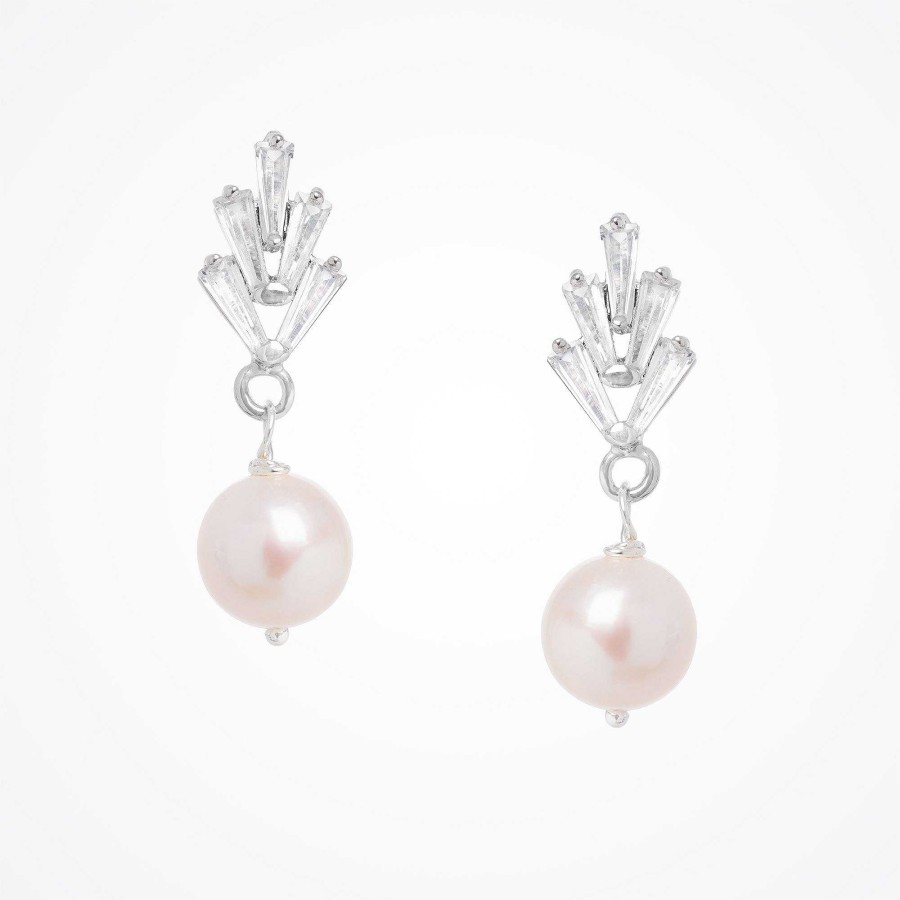 Wedding Jewellerywedding Jewellery Laurel Lime | Sylvie Deco Fan Pearl Drop Earrings (Silver)