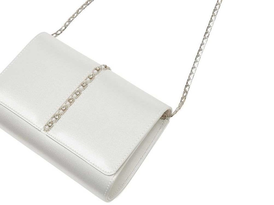 Bags Rainbow Club | Claudia Ivory Satin Embellished Bridal Clutch Bag