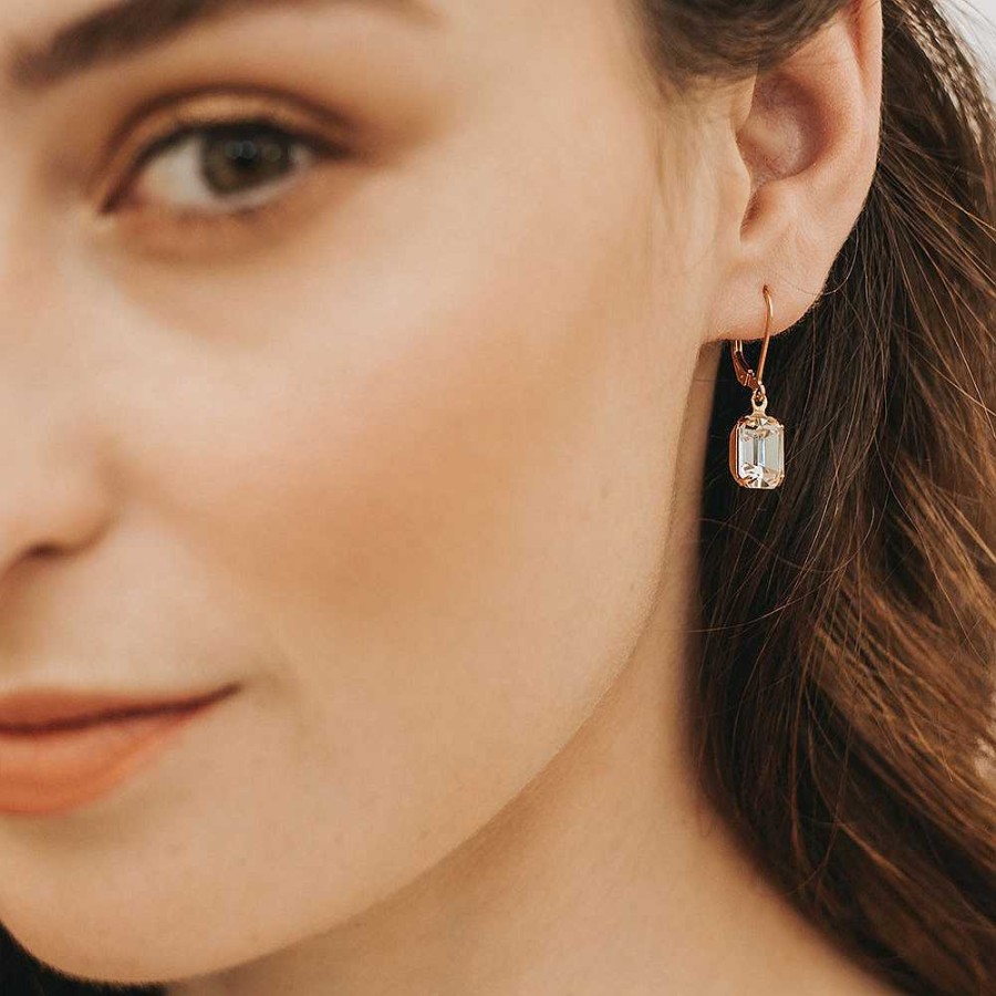 Wedding Jewellerywedding Jewellery Katherine Swaine | Mimi Emerald-Cut Crystal Drop Rose Gold Earrings