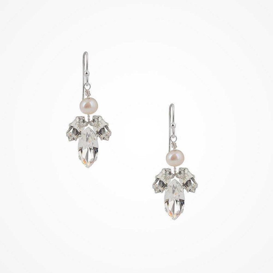 Wedding Jewellerywedding Jewellery Chez Bec | Downton Diamante Navette And Pearl Drop Earrings (Silver)