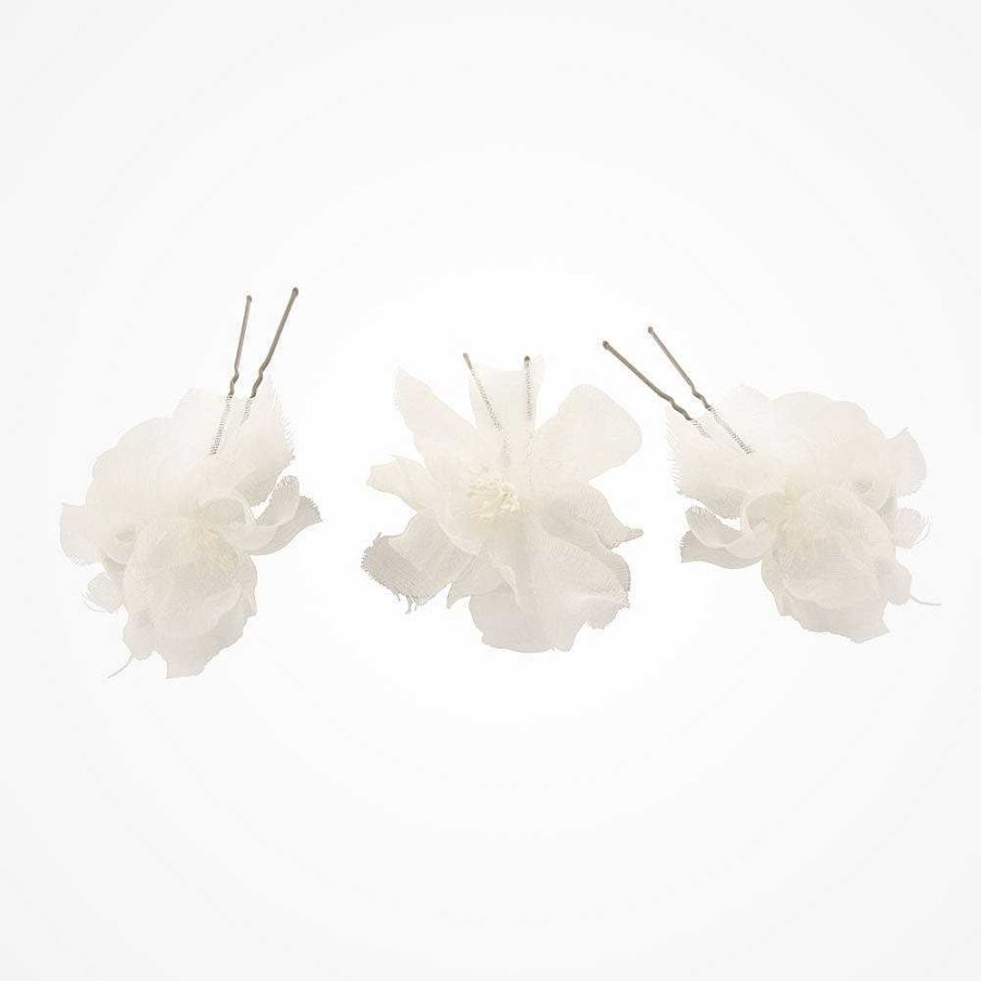 Wedding Hair Accessorieswedding Hair Accessories Chez Bec | Iris Trio Of Ivory Organza Flowers Hair Pins