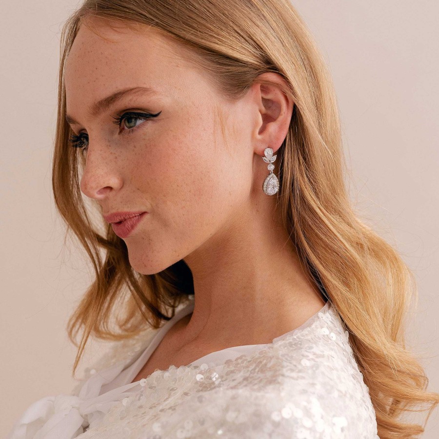 Wedding Jewellerywedding Jewellery Aria | Mira Crystal Floral Teardrop Earrings