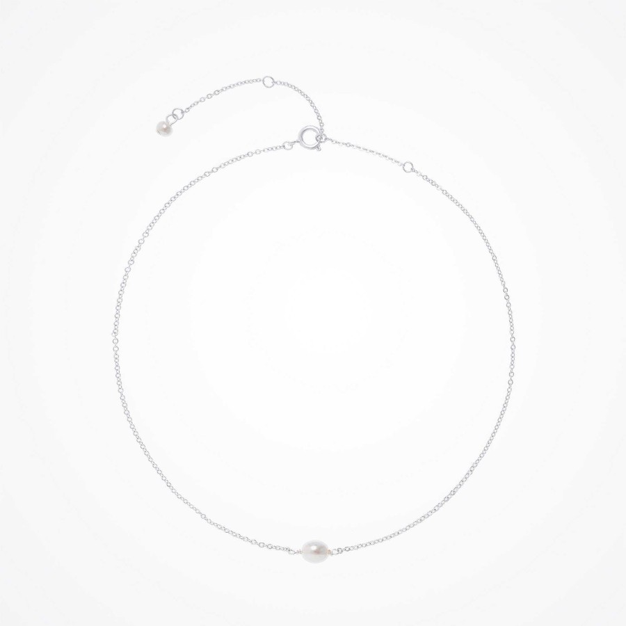 Wedding Jewellerywedding Jewellery Aria | Single Pearl Choker Necklace (Silver)