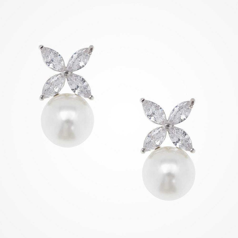 Wedding Jewellerywedding Jewellery Aria | Rue Pearl Drop Earrings (Silver)