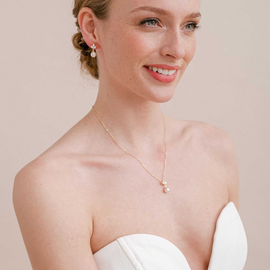 Wedding Jewellerywedding Jewellery Aria | Romy Navette Pearl Drop Earrings And Necklace Set (Gold)