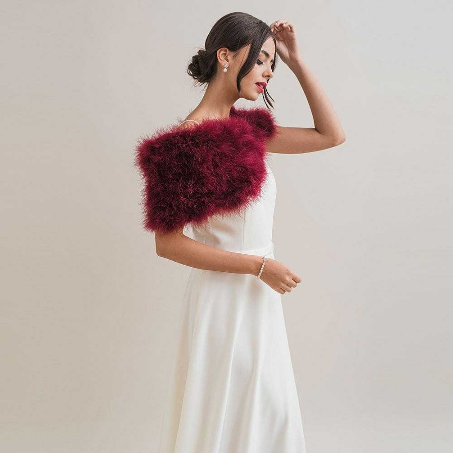 Veils, Cover-Ups And Beltsveils, Cover-Ups And Belts JL at Liberty in Love | Burgundy Feather Bridal Stole