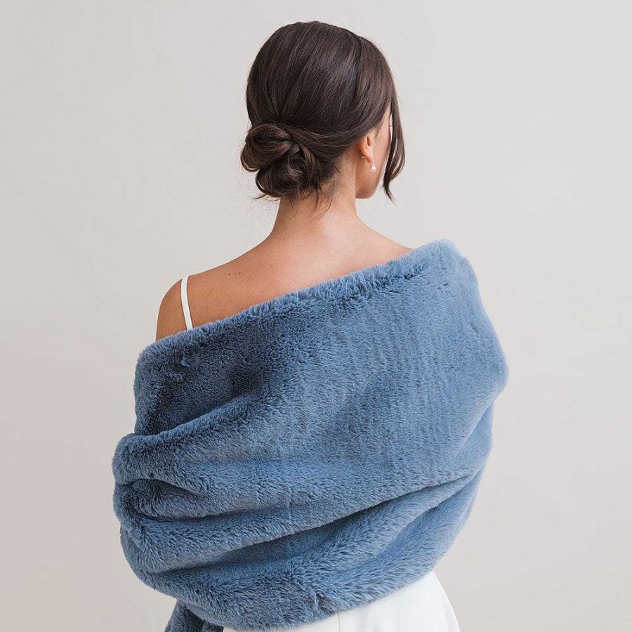 Veils, Cover-Ups And Beltsveils, Cover-Ups And Belts Aria | Mid Blue Faux Fur Long Stole