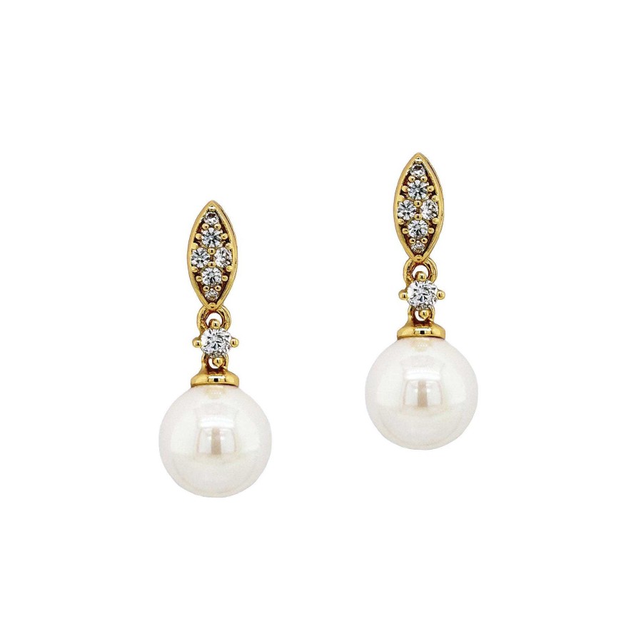 Wedding Jewellerywedding Jewellery Ivory & Co | Dublin Crystal Classic Pearl Drop Earrings (Gold)