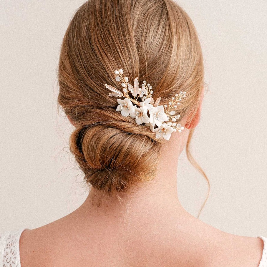 Wedding Hair Accessorieswedding Hair Accessories Aria | Elisabetta I Ivory Clay Floral Gold Hair Comb