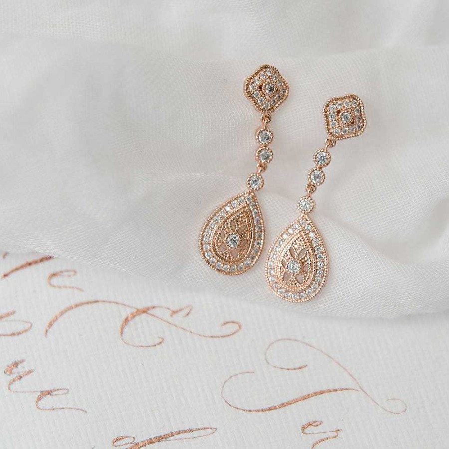 Wedding Jewellerywedding Jewellery Ivory & Co | Moonstruck Rose Gold Necklace And Earrings Bridal Jewellery Set