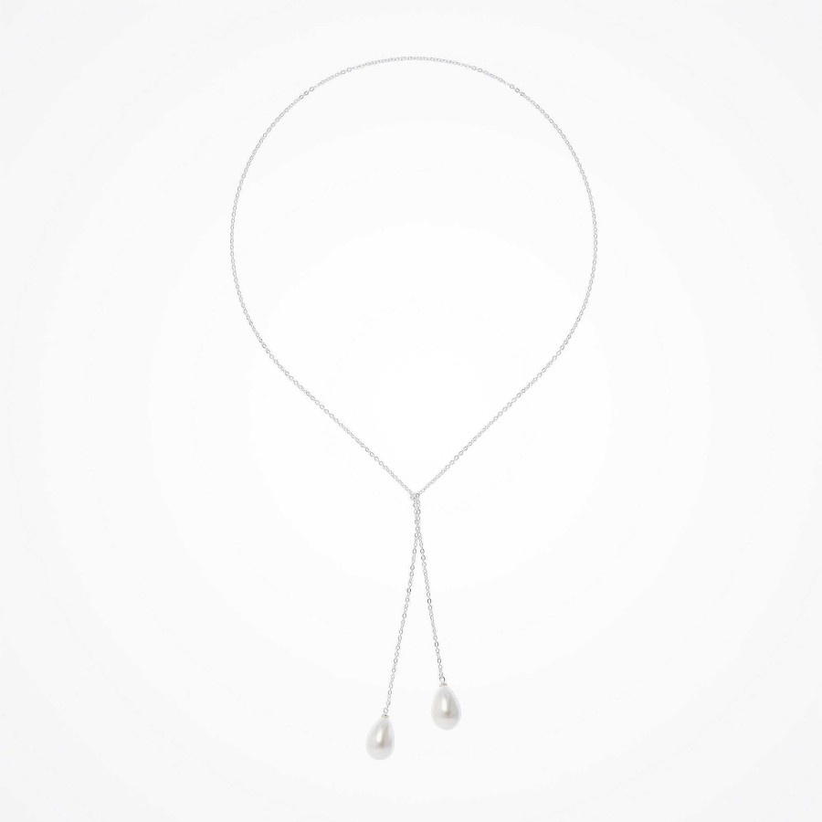 Wedding Jewellerywedding Jewellery Aria | Teardrop Pearl Droplet Lariat Necklace (Silver)