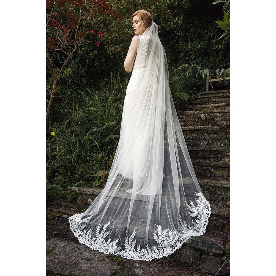 Veils, Cover-Ups And Beltsveils, Cover-Ups And Belts Joyce Jackson | Camden Tulle Veil With Leaf Motifs