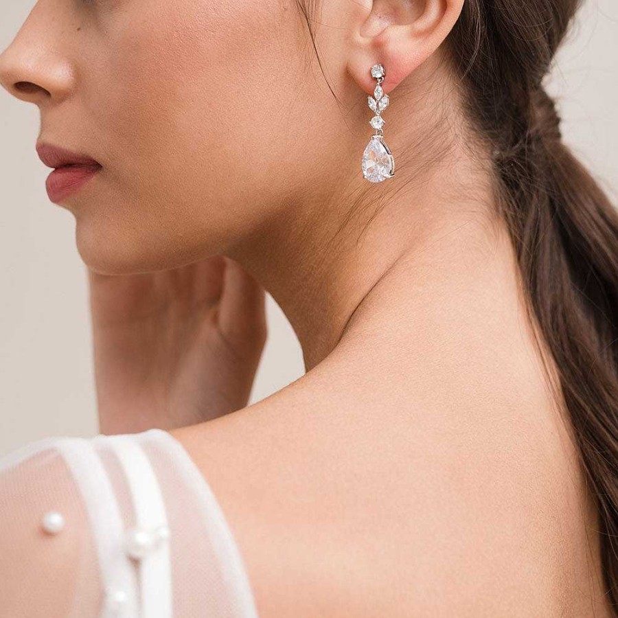 Wedding Jewellerywedding Jewellery Aria | Ellery Leafy Crystal Teardrop Earrings