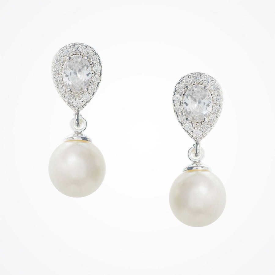 Wedding Jewellerywedding Jewellery Aria | Coco Pearl Drop Earrings (Silver)