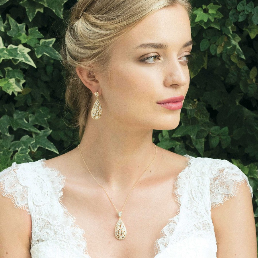 Wedding Jewellerywedding Jewellery Ivory & Co | Pasadena Necklace And Earrings Bridal Jewellery Set (Gold)