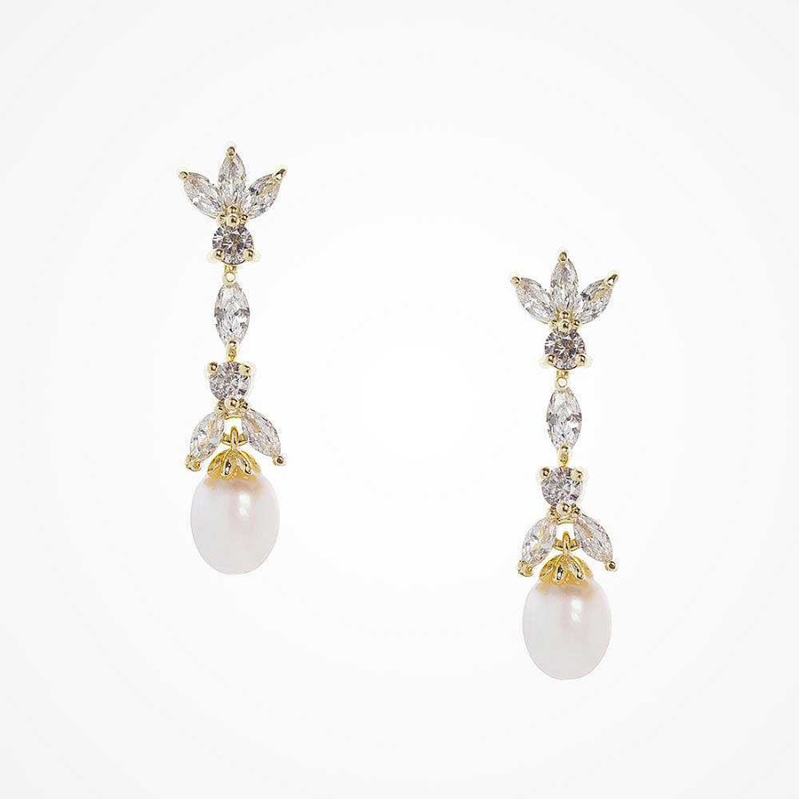 Wedding Jewellerywedding Jewellery Liberty in Love | Angelica Cz Floral Teardrop Pearl Earrings (Gold)