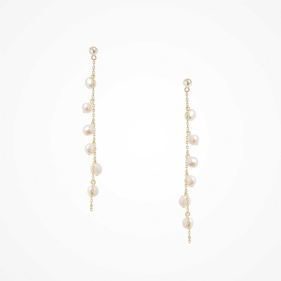 Wedding Jewellerywedding Jewellery Aria | Seed Pearl Chain Drop Earrings (Gold)