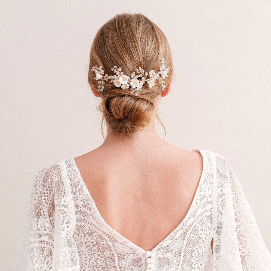 Wedding Hair Accessorieswedding Hair Accessories Aria | Aveline Ii Floral Beaded Crystal Sprig Hair Comb