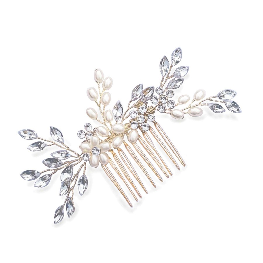 Wedding Hair Accessorieswedding Hair Accessories Ivory & Co | Golden Shimmer Crystal And Pearl Leafy Comb