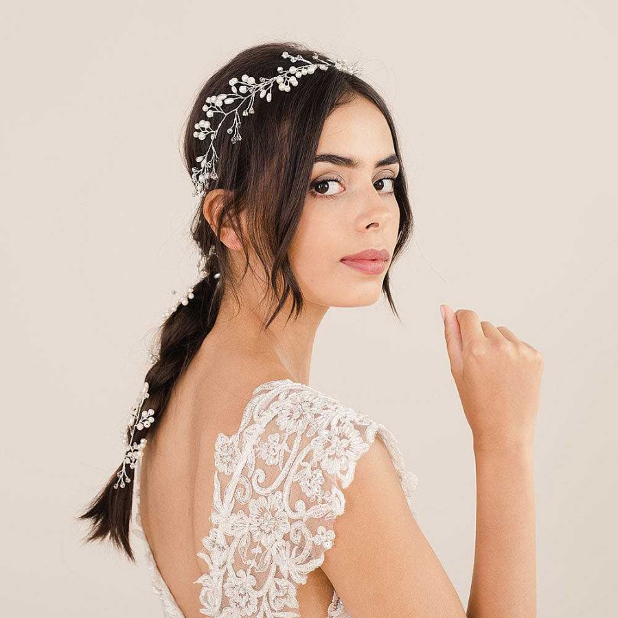 Wedding Hair Accessorieswedding Hair Accessories Aria | Idra Pearl And Crystal Embellished Long Hair Vine (Silver)