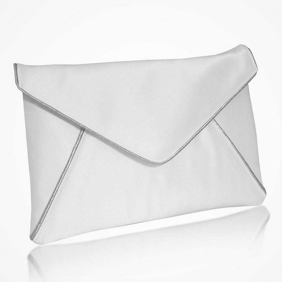 Bags Emma Gordon London | Katerina Ivory Satin Clutch With Silver Piping