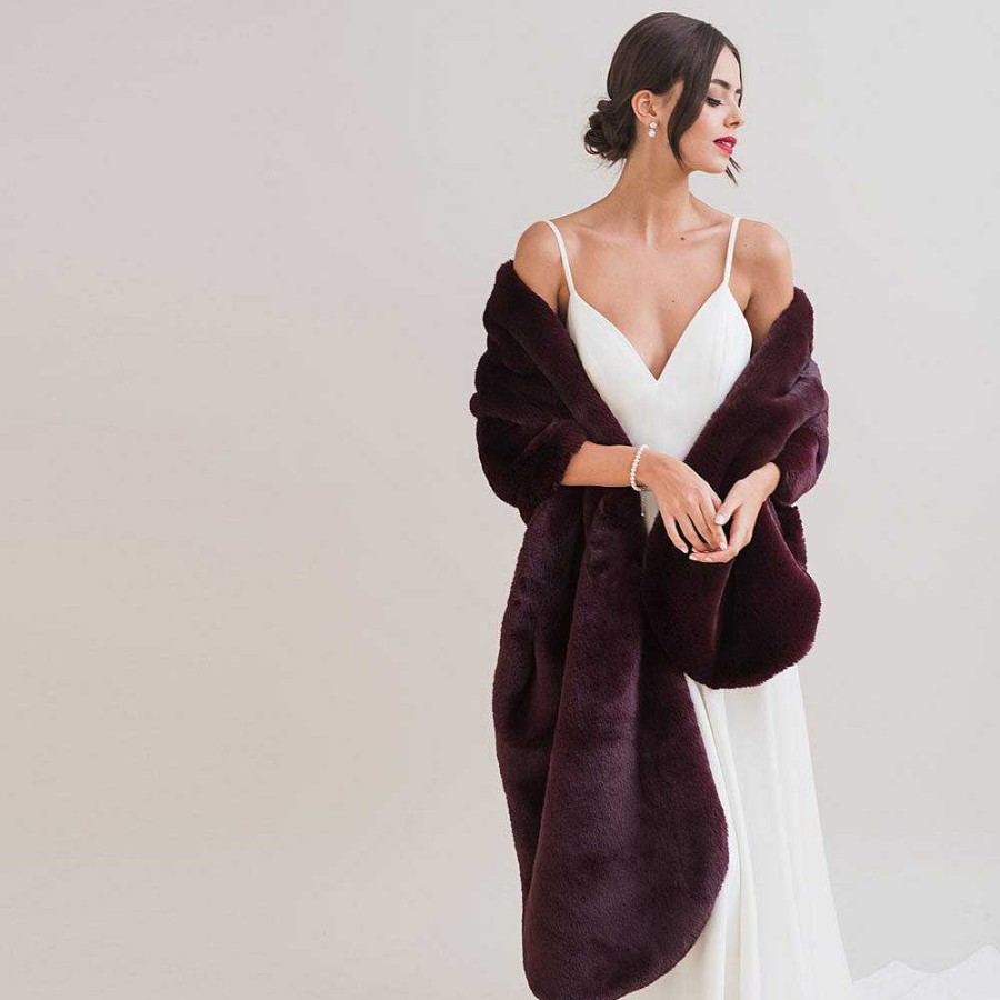 Veils, Cover-Ups And Beltsveils, Cover-Ups And Belts Aria | Wine Faux Fur Long Stole