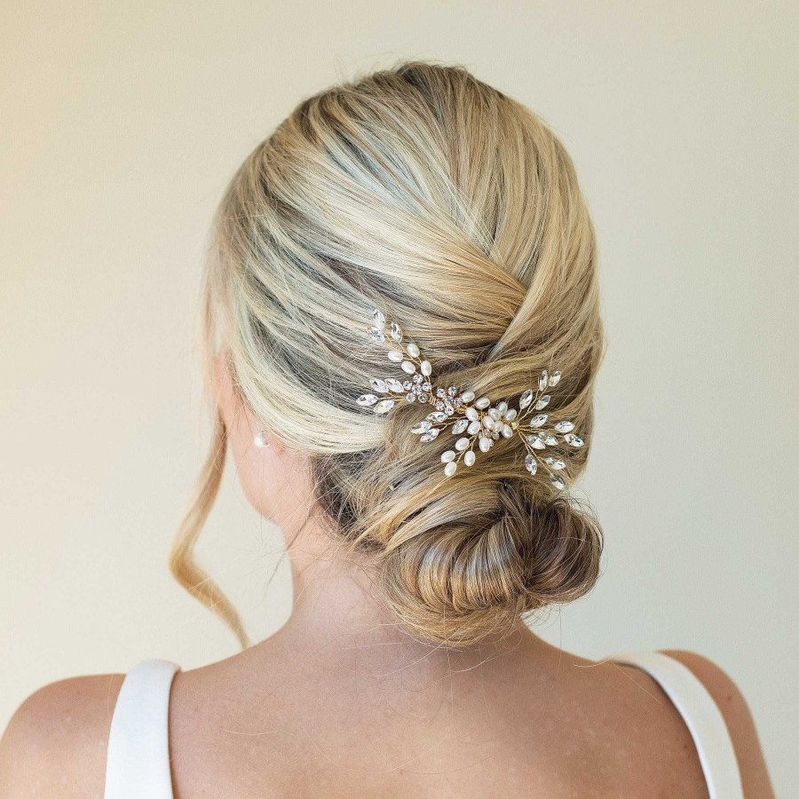 Wedding Hair Accessorieswedding Hair Accessories Ivory & Co | Golden Shimmer Crystal And Pearl Leafy Comb