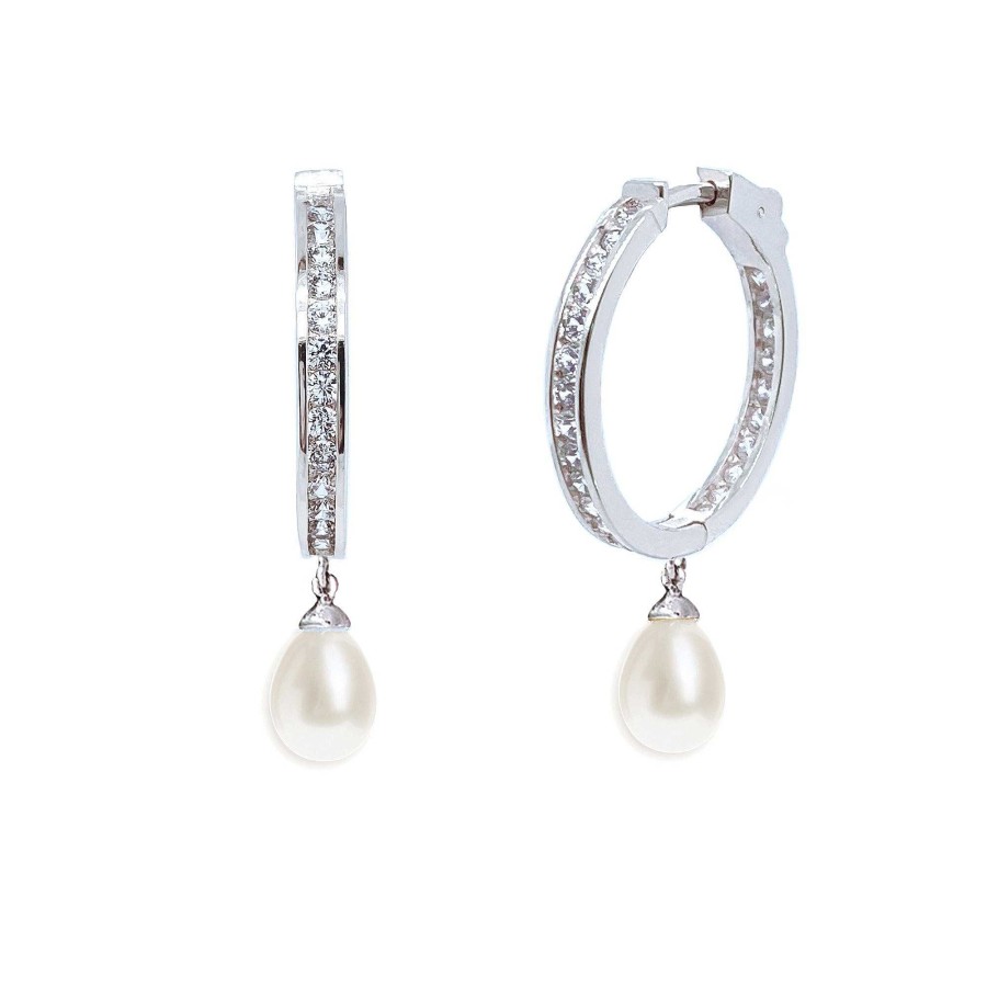 Wedding Jewellerywedding Jewellery Ivory & Co | Helsinki Crystal Statement Hoop Pearl Drop Earrings (Silver)