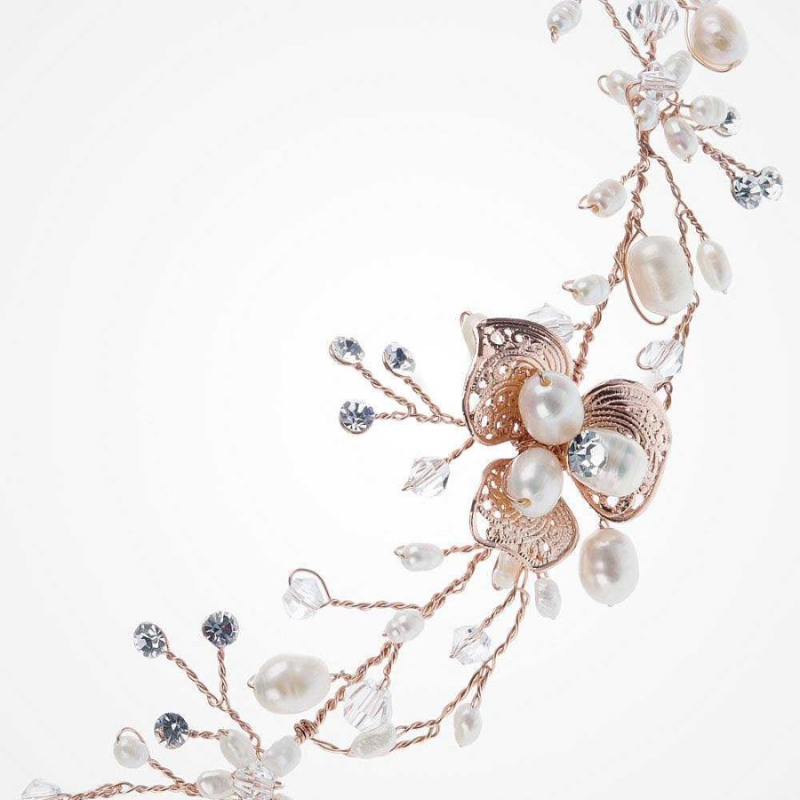 Wedding Hair Accessorieswedding Hair Accessories Ivory & Co | April Rose Gold Pearl Blossom And Crystal Sprigs Hair Vine