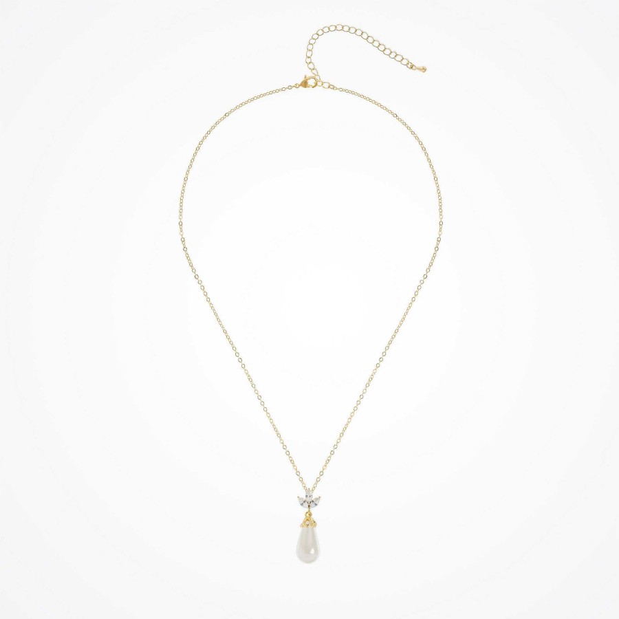 Wedding Jewellerywedding Jewellery Aria | Fleurette Navette Teardrop Pearl Necklace (Gold)