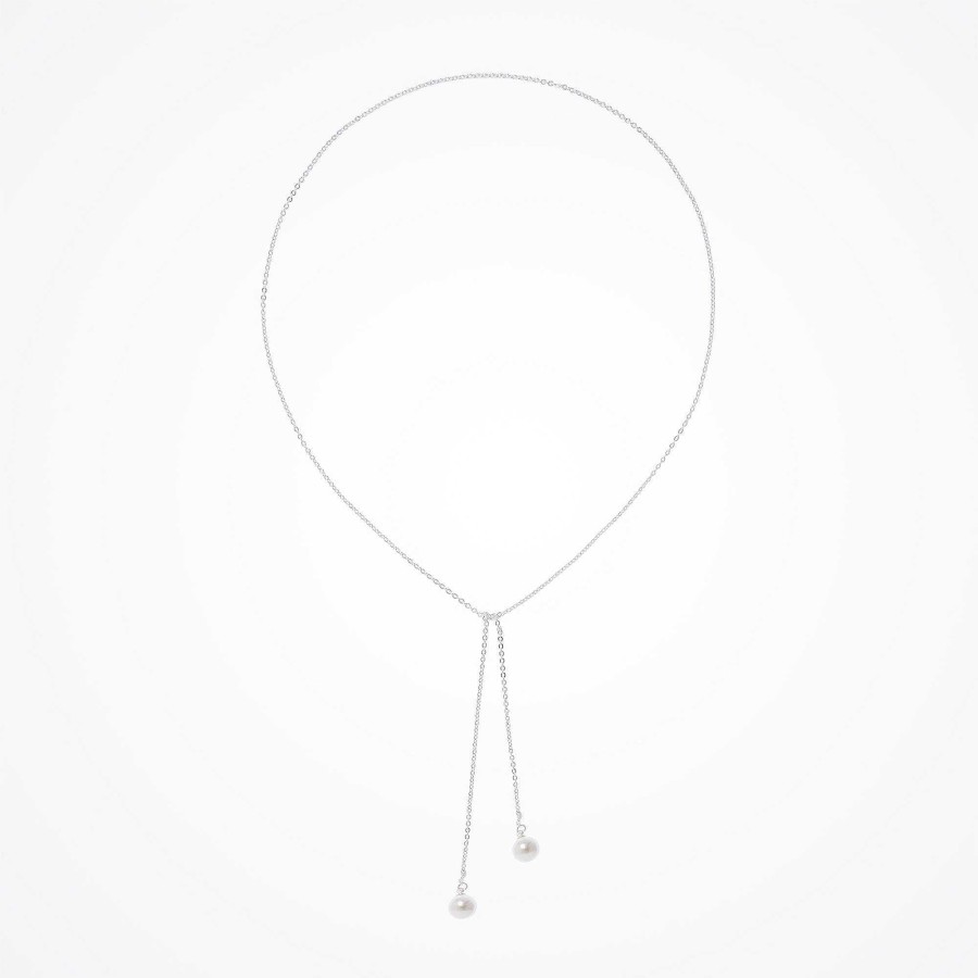 Wedding Jewellerywedding Jewellery Aria | Round Pearl Droplet Lariat Necklace (Silver)