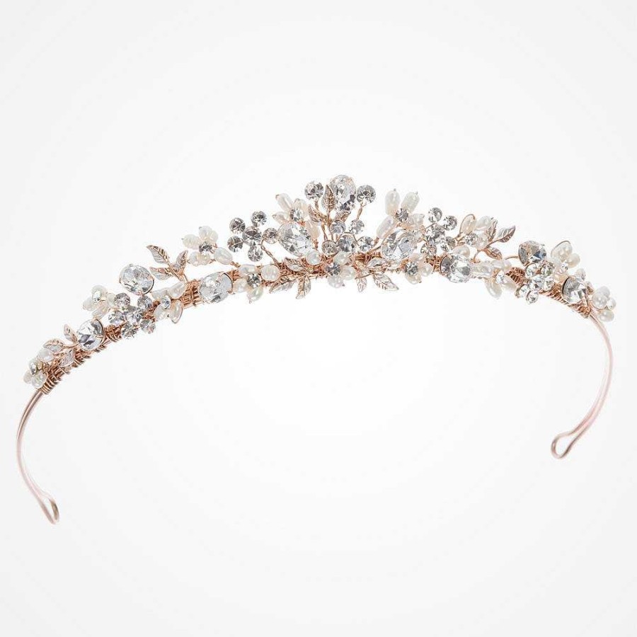 Wedding Hair Accessorieswedding Hair Accessories Ivory & Co | Desire Rose Gold Pearl And Crystal Floral Tiara