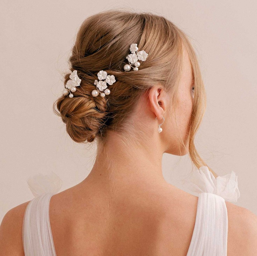 Wedding Hair Accessorieswedding Hair Accessories Arianna Bespoke | Porcelain Flower Hair Pins (Silver)