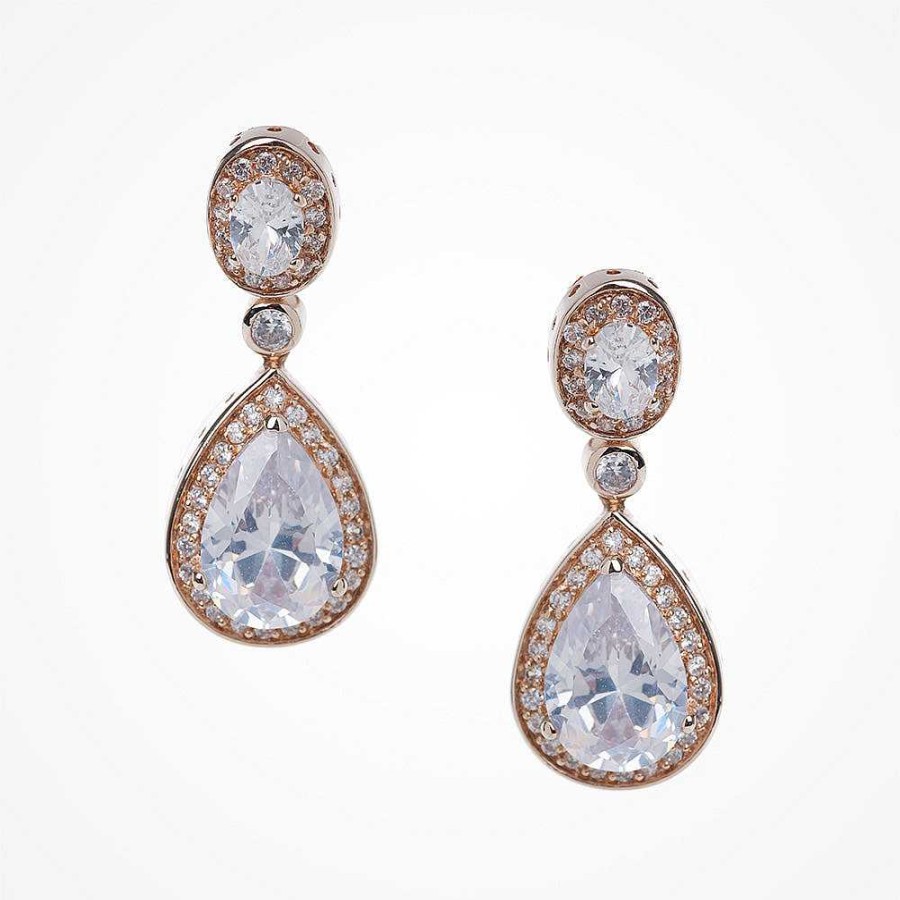 Wedding Jewellerywedding Jewellery Stephanie Browne | Bond Street Crystal Teardrop Earrings (Rose Gold)