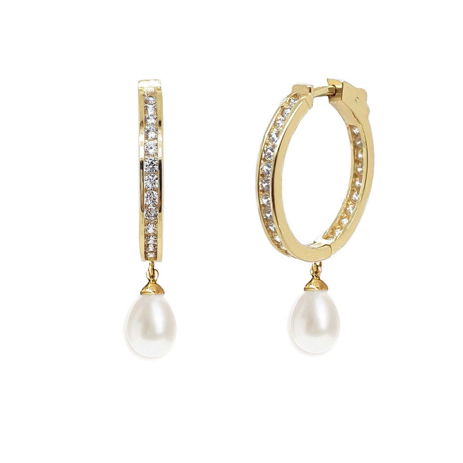 Wedding Jewellerywedding Jewellery Ivory & Co | Helsinki Crystal Statement Hoop Pearl Drop Earrings (Gold)