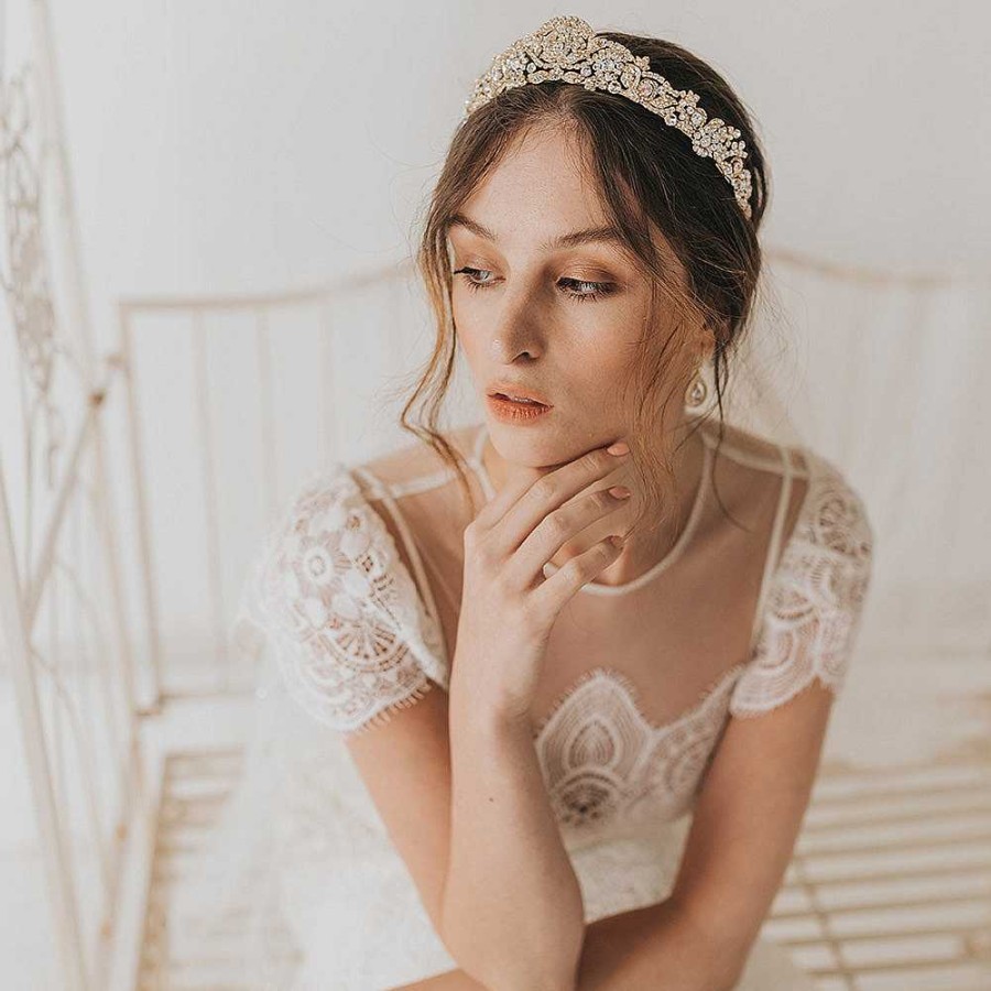 Wedding Hair Accessorieswedding Hair Accessories Ivory & Co | Marcella Gold Floral Crystal Embellished Tiara