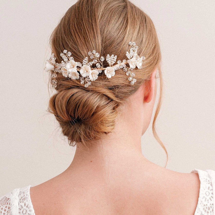 Wedding Hair Accessorieswedding Hair Accessories Aria | Aveline Ii Floral Beaded Crystal Sprig Hair Comb