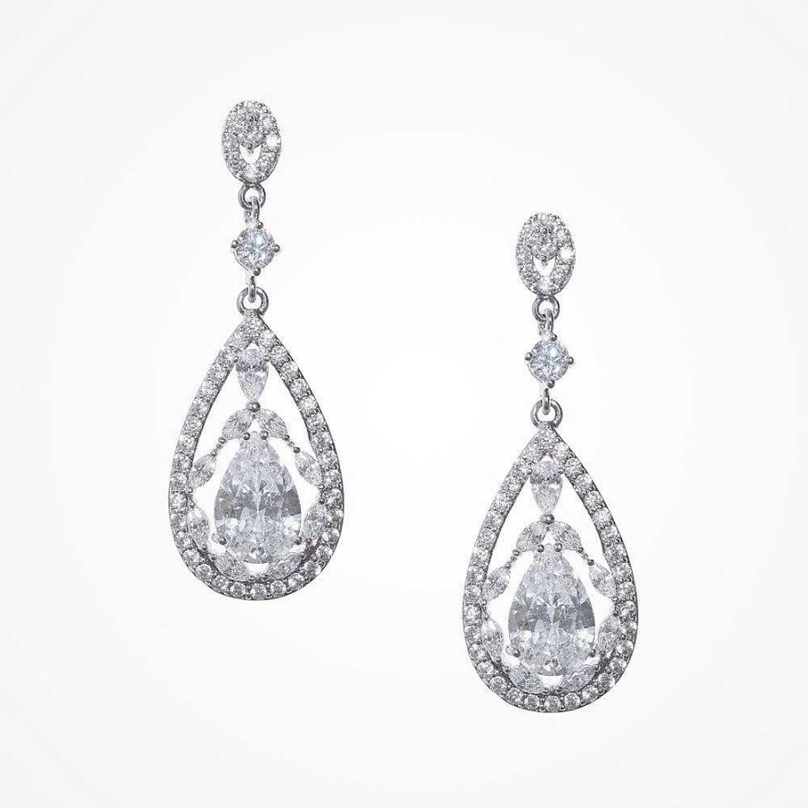 Wedding Jewellerywedding Jewellery Liberty in Love | Austen Vintage Inspired Cz Teardrop Earrings (Silver)